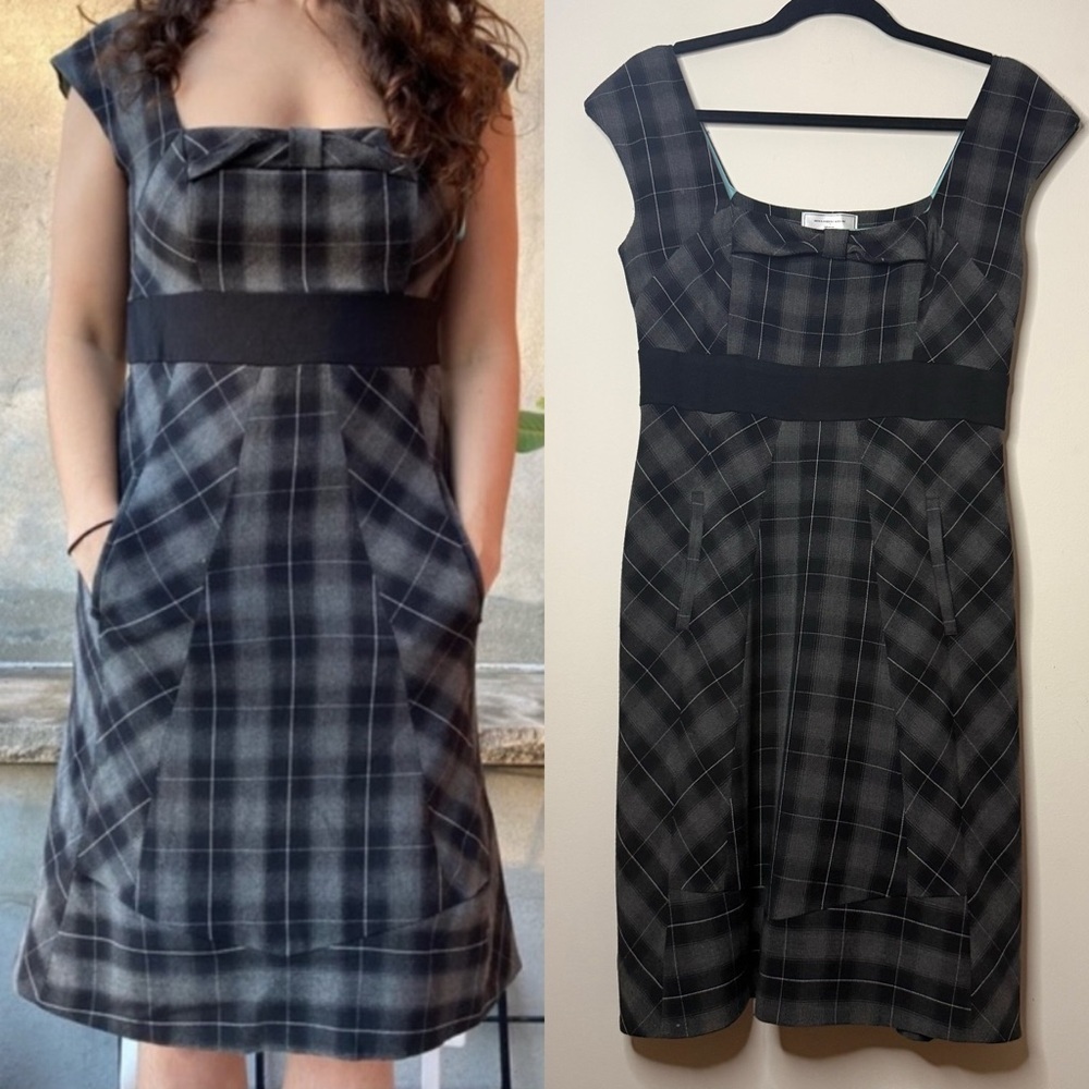 ANTHROPOLOGIE MOULINETTE SOUERS Retro Pinup English Academia Grey Plaid Dress